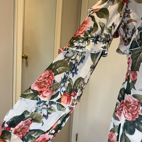 NWT Nicholas Floral Print 100% Silk Belle Ruffle Long Sleeve Blouse, Size 8 - Picture 6 of 16